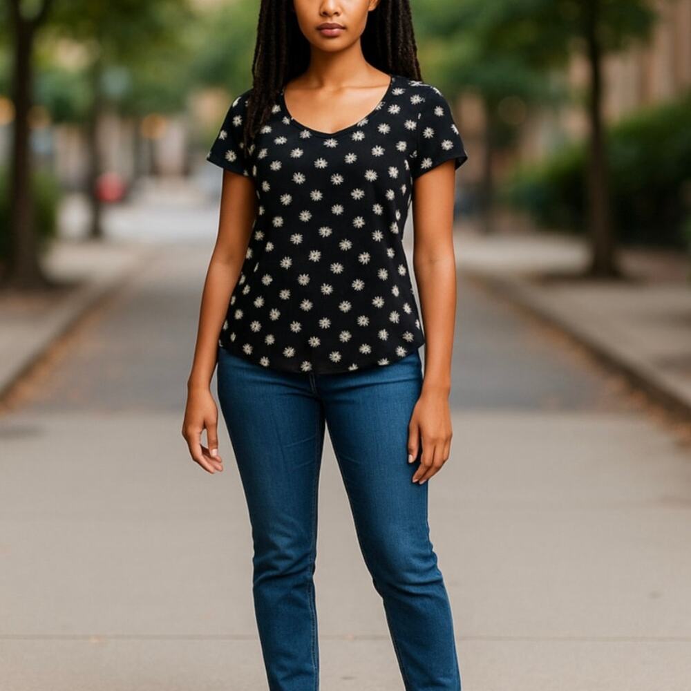 Papermoon Black Floral Tie Back Short Sleeve Top